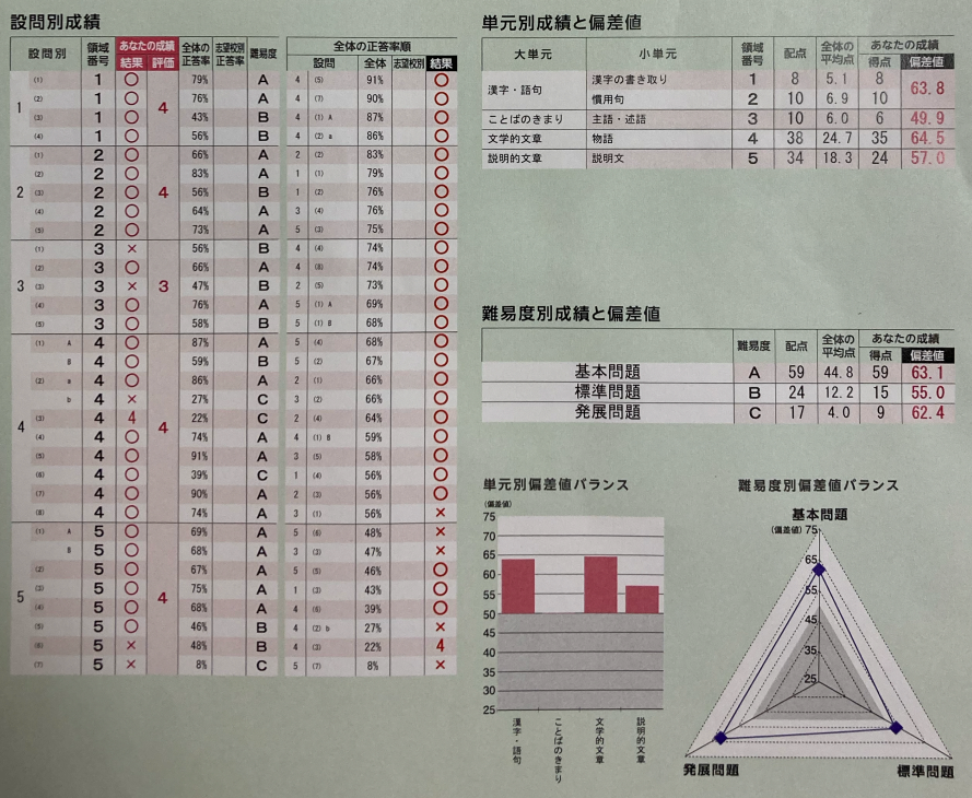 馬渕公開模試国語結果